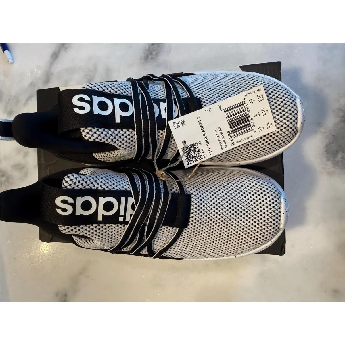 Adidas Lite Racer Adapt 7.0 K Kids 2.5 White Black IE6384 Slip On Sneaker