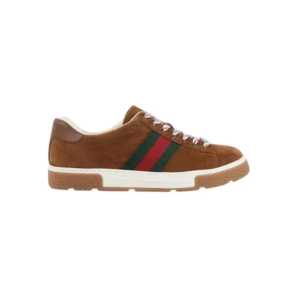Gucci Ace Web Stripe Sneakers in Brown Suede Size 10 US 10.5