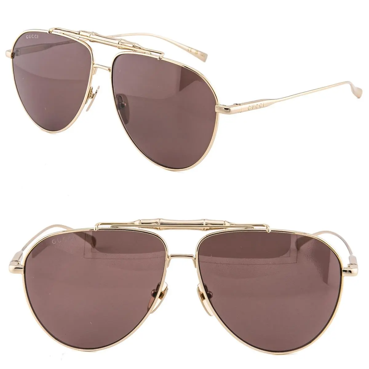 GG2064S 2064 Gold Brown Bamboo 004 Metal Aviator Sunglasses by Gucci