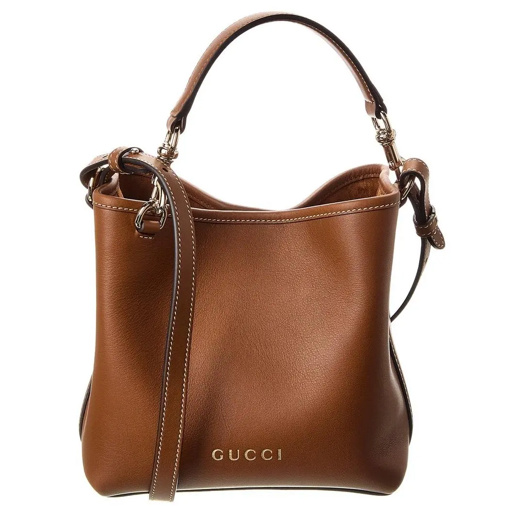 Gg Mini Emblem Leather Bucket Bag Women`s Brown by Gucci