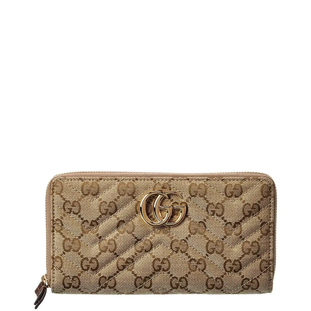 Gucci Gg Marmont Gg Canvas Zip Around Wallet Women`s