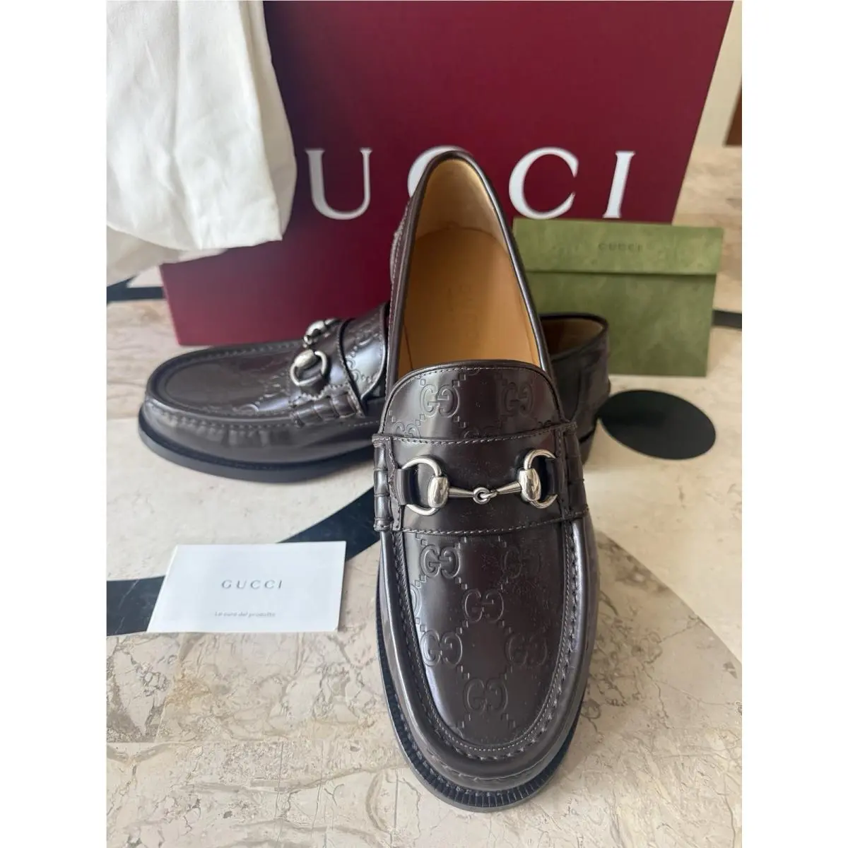 Gucci Italy Millennial Horsebit Brown GG Leather Loafers Shoes UK 8.5 US 9