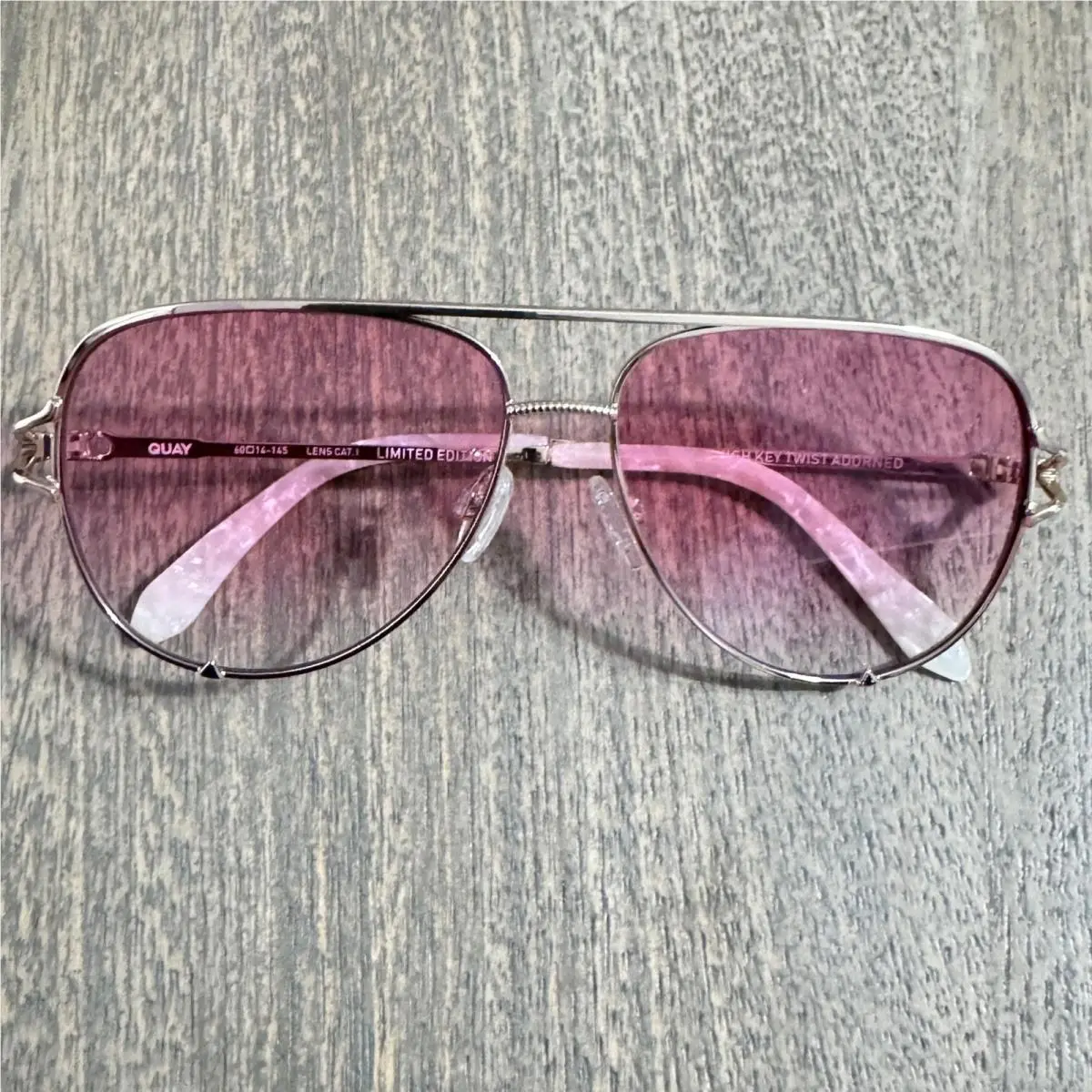 Quay High Key Twist Adorned Aviator Sunglasses Pink Gold Limited Edition 80132