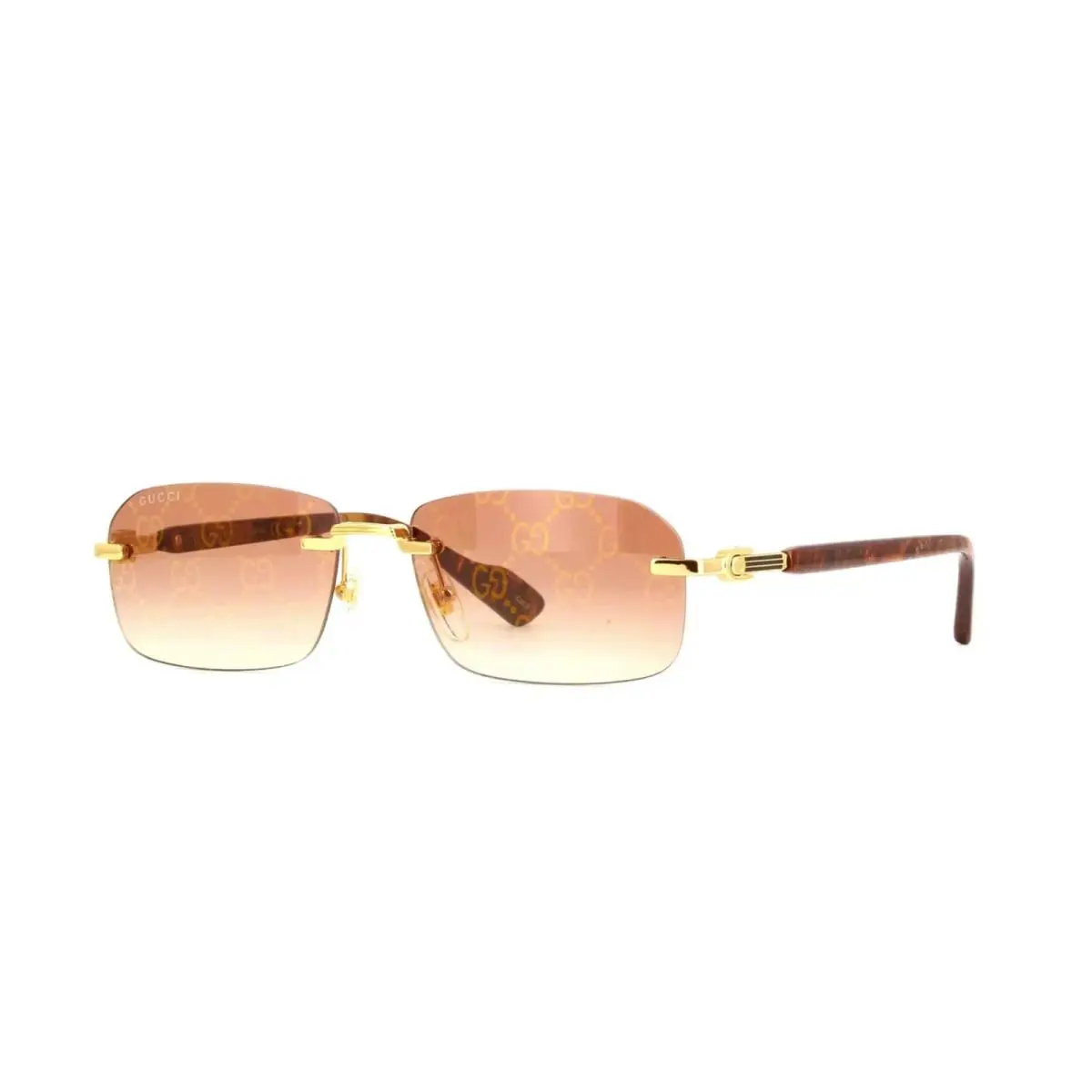 GG1221S 004 56mm Square Rimless Sunglasses Gold with Brown Logo Lens by Gucci