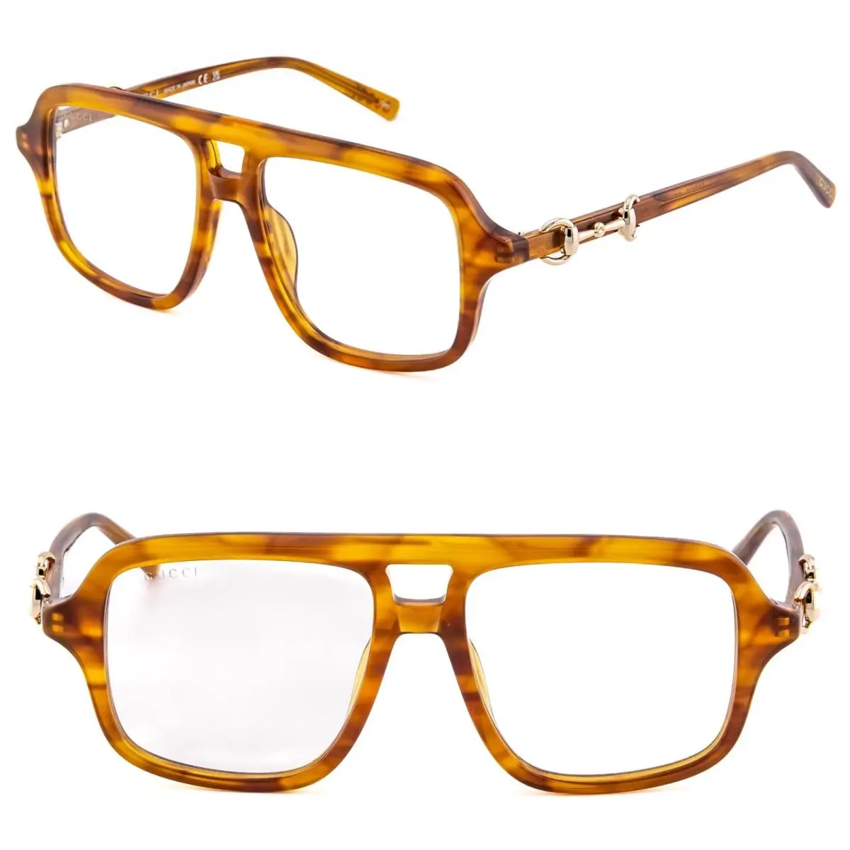 GG2052S Horsebit 2052 Brown Clear 012 Style Unisex Pilot Sunglasses by Gucci