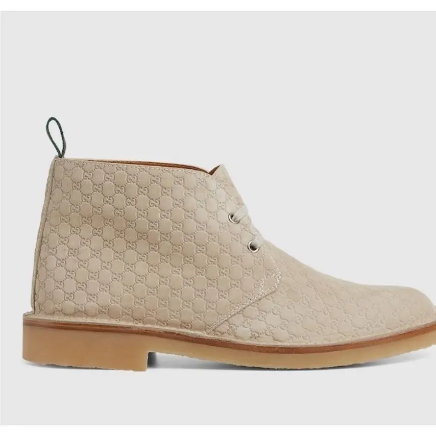 Gucci GG Suede Desert Boots Embossed Oatmeal Tan Shoe G 10+