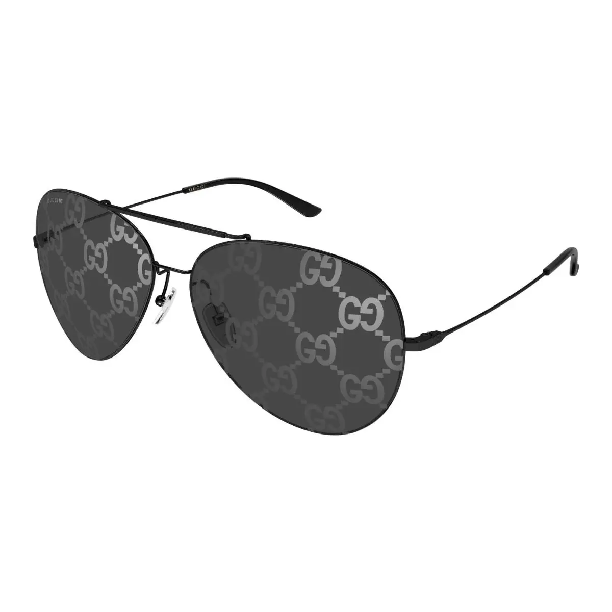 GG 2172 S 002 Aviator Sunglasses Black and Dark Grey with GG Pattern Lens by Gucci