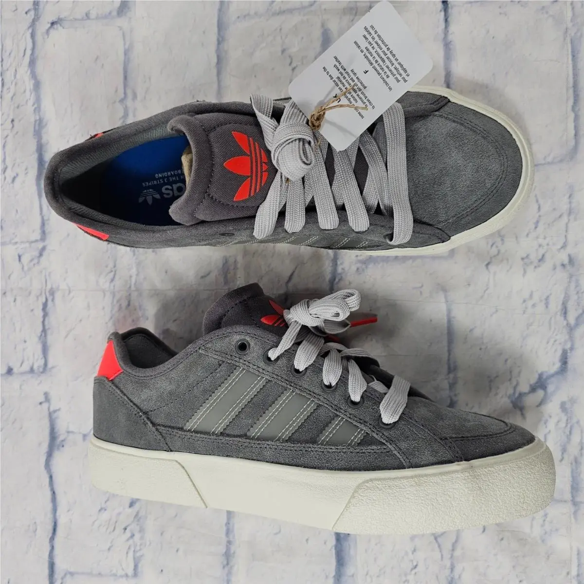 Adidas Court Tns Premiere Sneakers Mens 8 Grey Solar Red Suede Low Top JQ1037