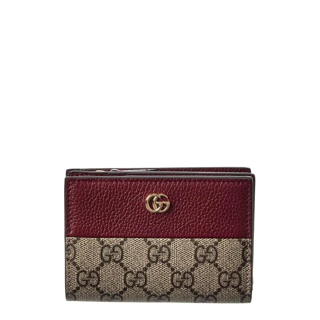 Gucci Gg Marmont Small Gg Supreme Canvas Leather Wallet Women`s Red