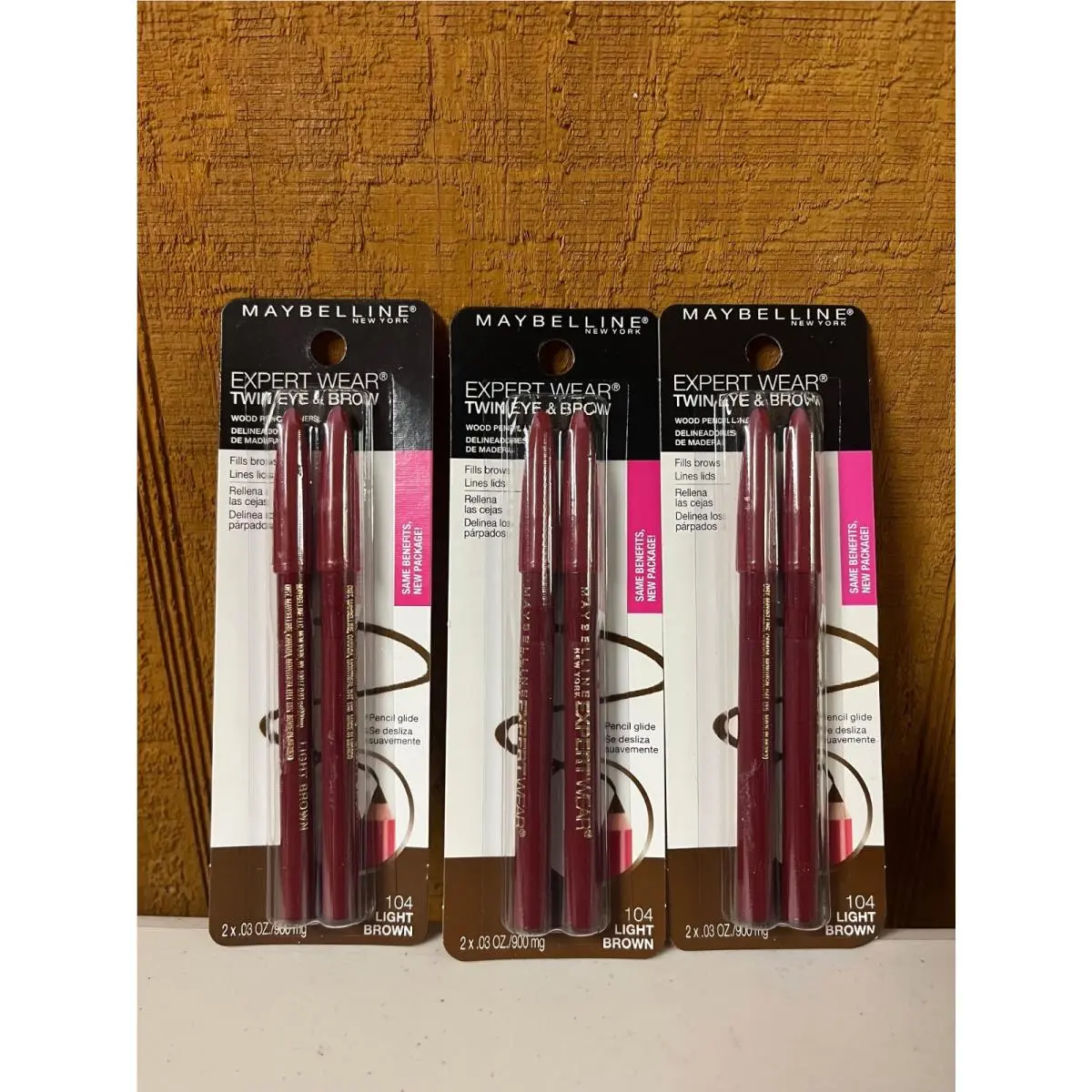 3  Expert Wear Twin Eye Brow Wood Pencil Liners 104 Light Brown by Maybelline