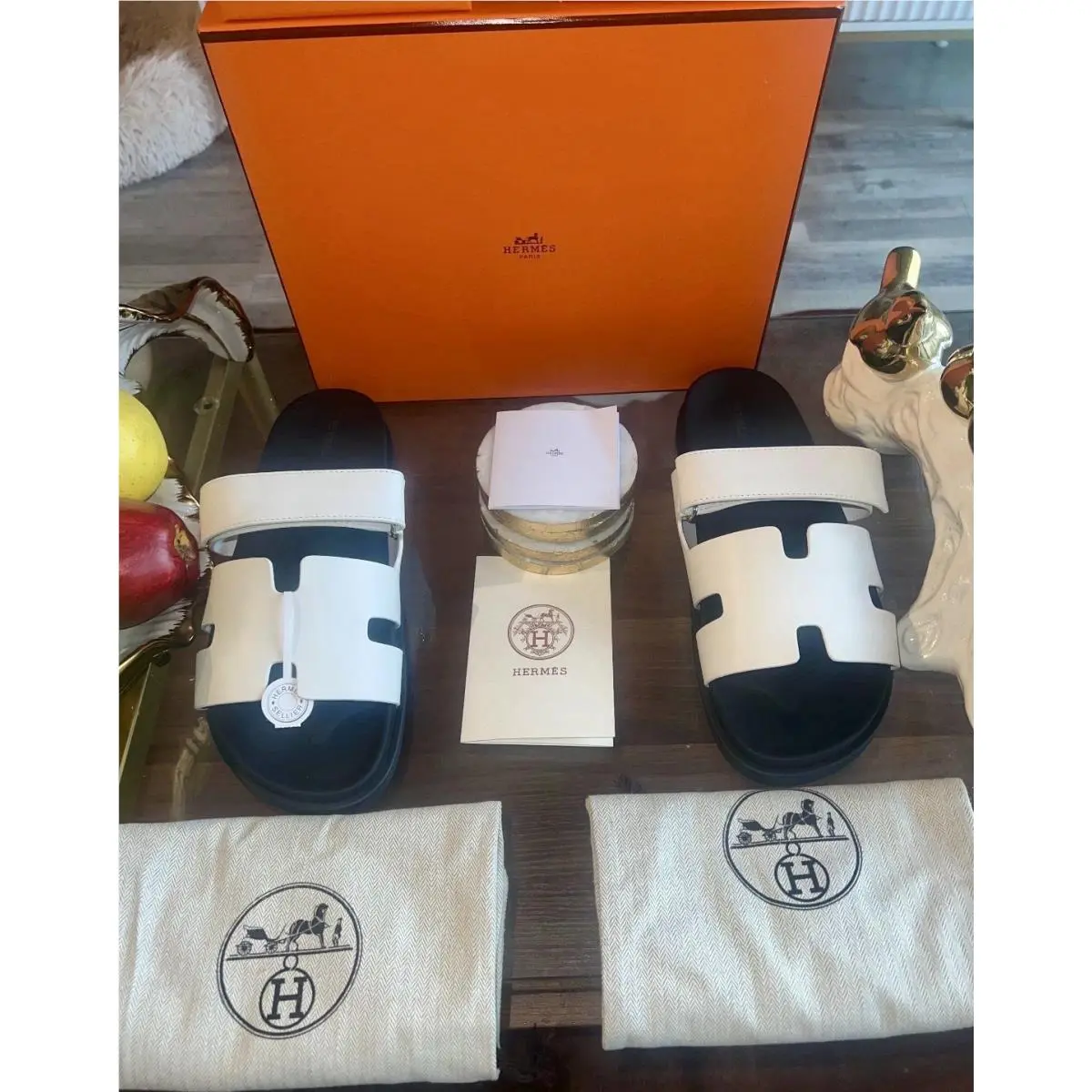 Hermès White Men’s Chypre Sandals w Dust Bags Size 46 EU 12 US