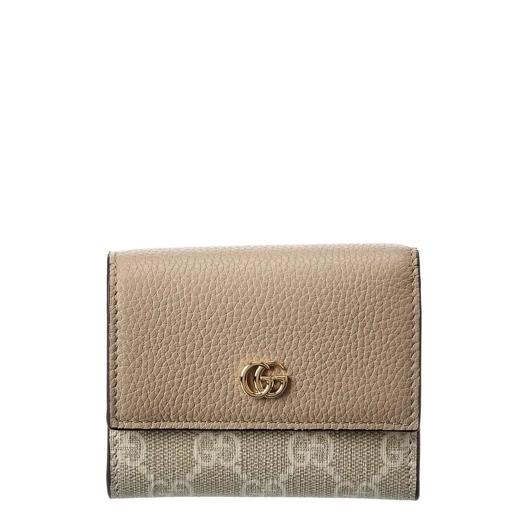 Gucci Gg Marmont Gg Supreme Canvas Leather Card Holder Women`s