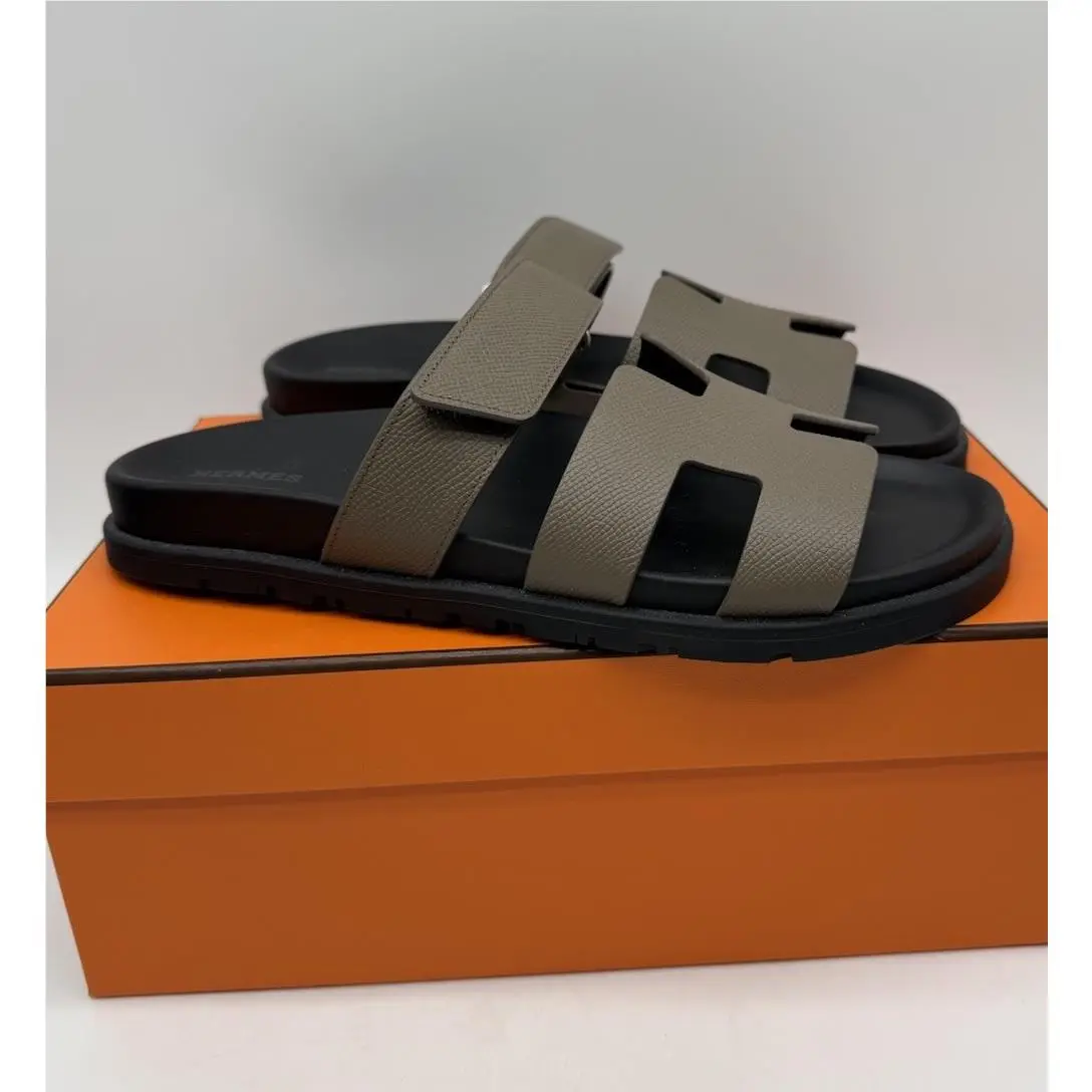 Size 40.5 EU Hermès Etoupe Calfskin Women’s Chypre Sandals Dust Bags