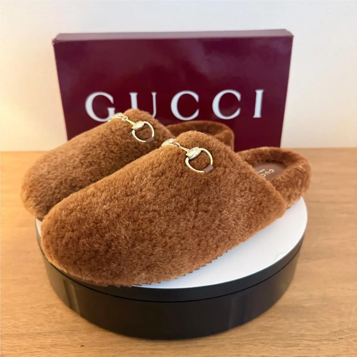 Gucci Horsebit Brown Silky Merino Wool Slippers 852877 Unisex 40.5- Fits Men 9.5