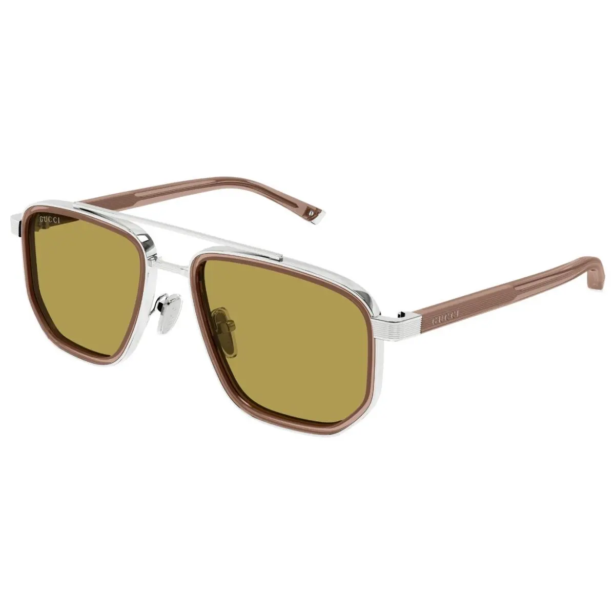 GG2073S 005 Sunglasses Men`s Silver/green Lenses Pilot Style 55mm by Gucci