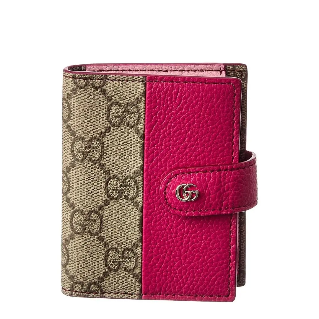 Gucci Floral Gg Supreme Canvas Leather Card Holder Women`s Pink