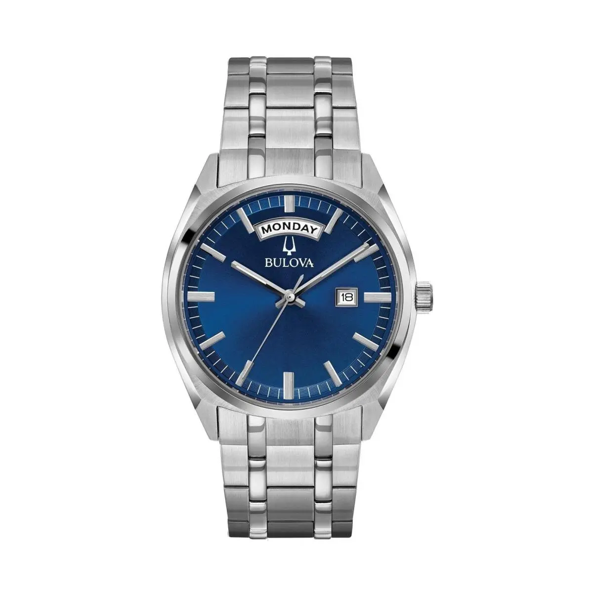 Bulova Men`s Classic Dress Surveyor 2-Hand Day/date Quartz Watch Luminous - Silver/Blue Dial, Dial: Blue, Black, Band: Silver
