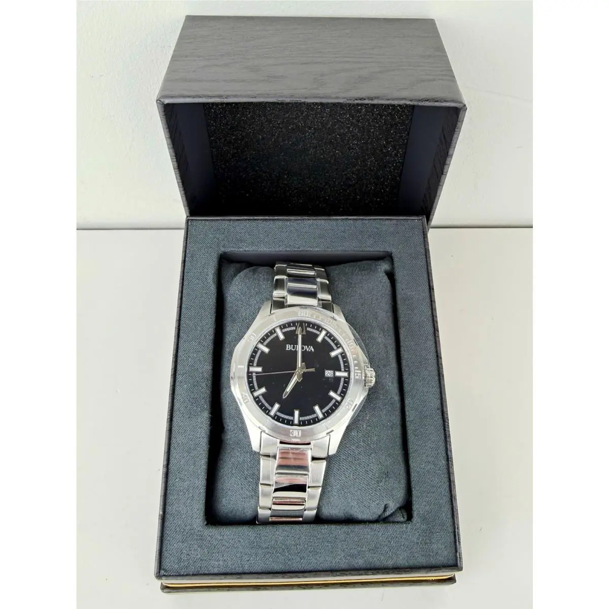 96B377 Men’s Sport Classic 40mm Black Dial Stainless Watch w/ Box by Bulova