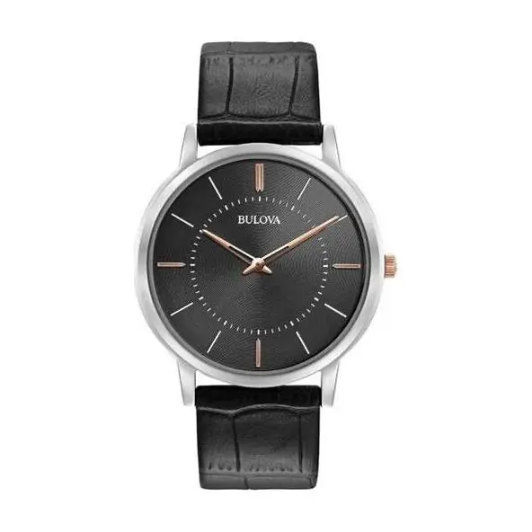 Bulova 98A167 Classic Ultra-slim Black Leather Strap Men`s Watch