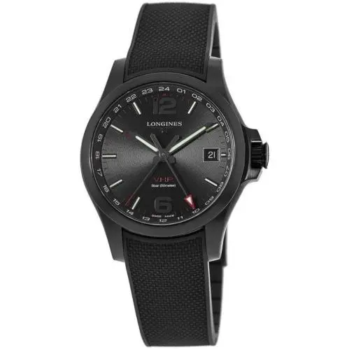 Longines Conquest V.h.p. Gmt 41mm Black Dial Rubber Mens Watch L37182569