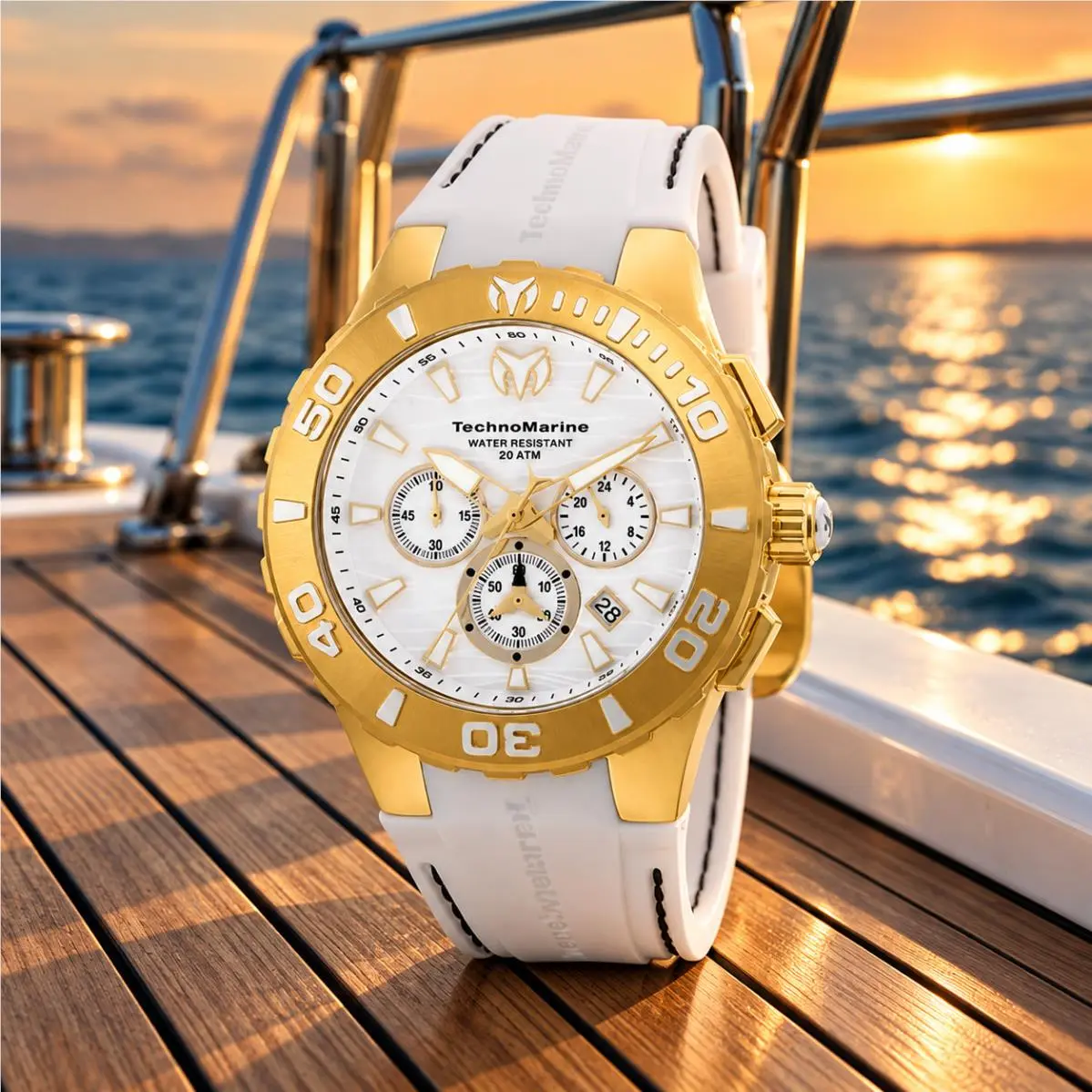 Technomarine Cruise Medusa Men`s 44mm Chrono White Dial Gold Watch TM-115077 by TechnoMarine
