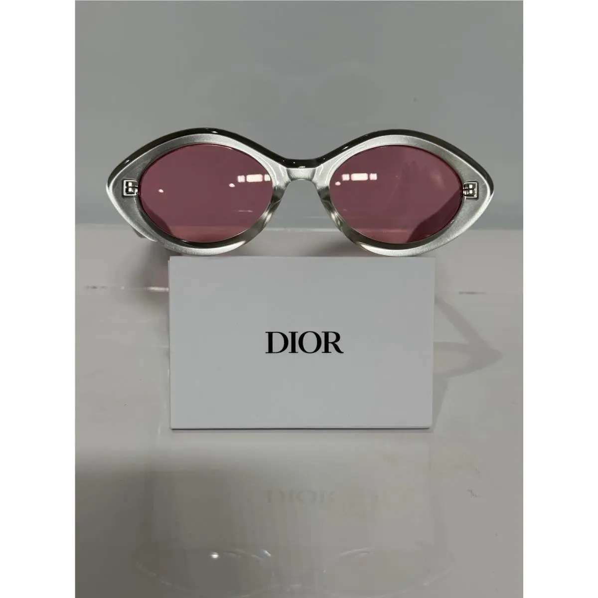 Dior Luckdior R1 45RQ Shiny Silver Acetate Woman’s Pink Tint Sunglasses