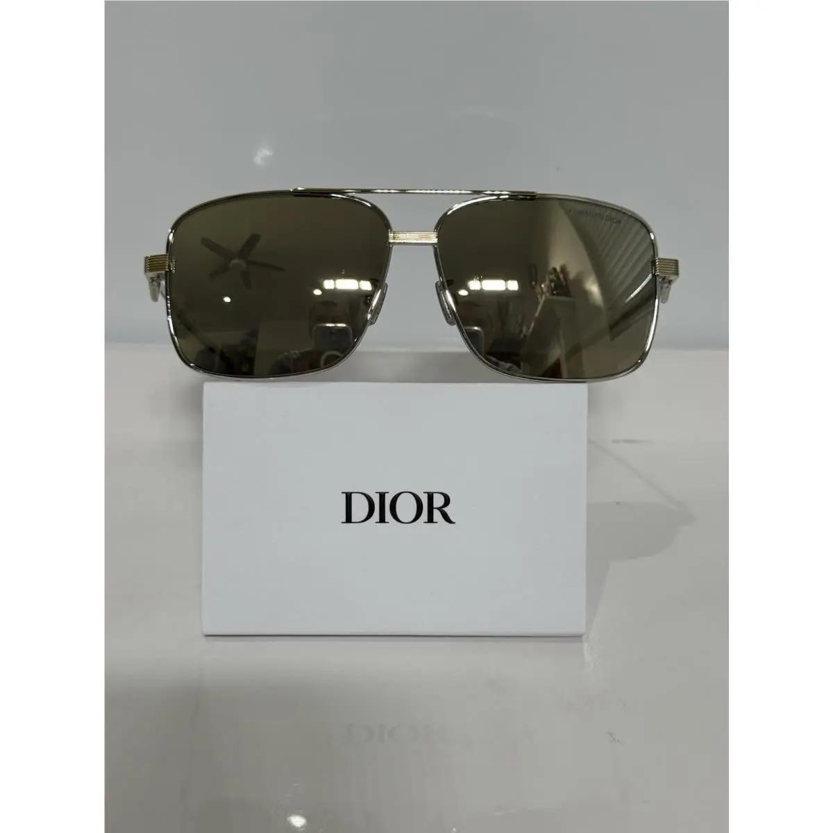 Dior CD Diamond S9F Silver Large Square Metal Gold Flash Mirror Sunglasses