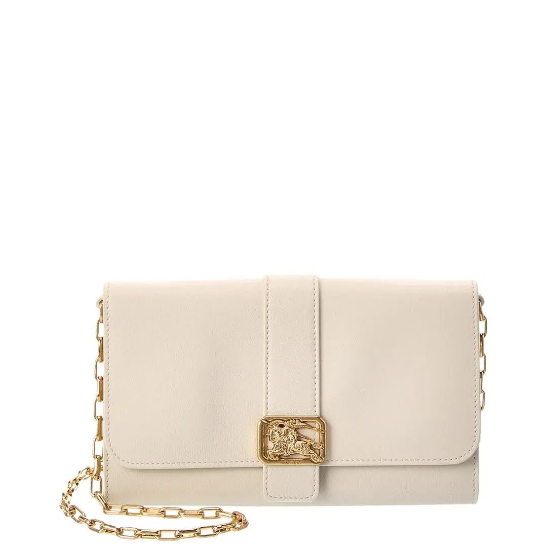 Burberry Rider Leather Wallet On Chain Women`s White