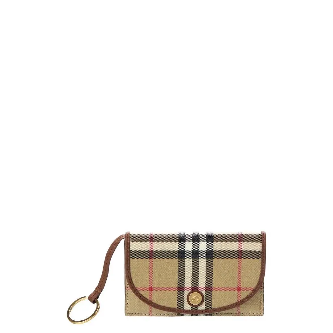 Burberry Check E-canvas Leather Card Case Women`s Beige