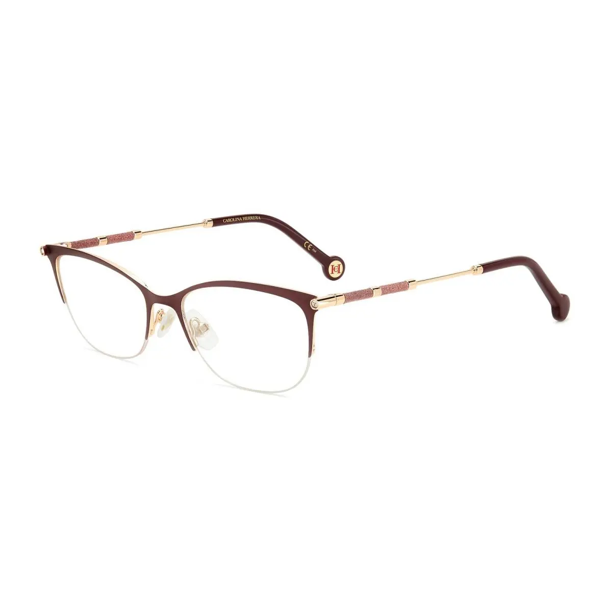 Her 0153 Noa Gold Burgundy Semi-rimless Eyeglass Frame 54mm by Carolina Herrera