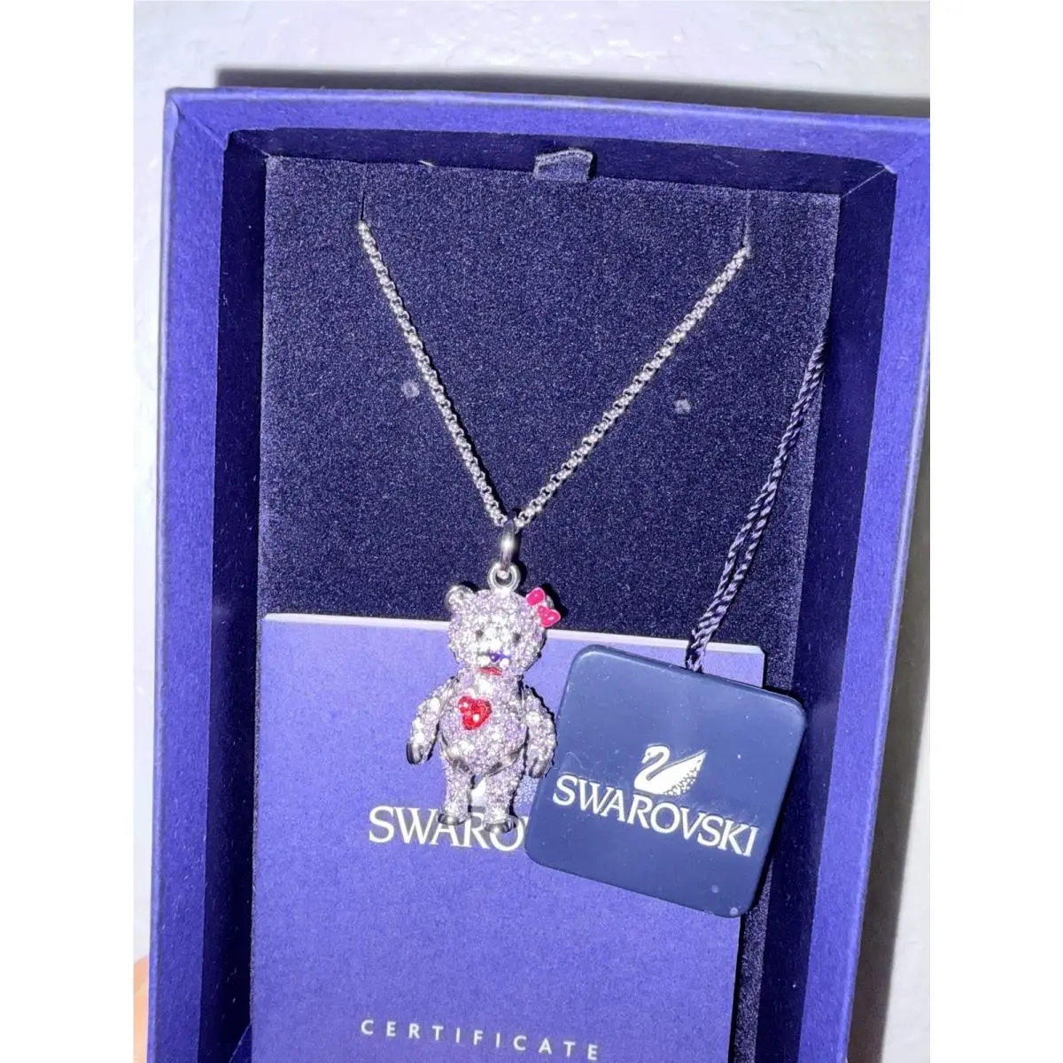Crystal Bear Charm Pendant Necklace Silver Tone Cable Chain 1039784 by Swarovski