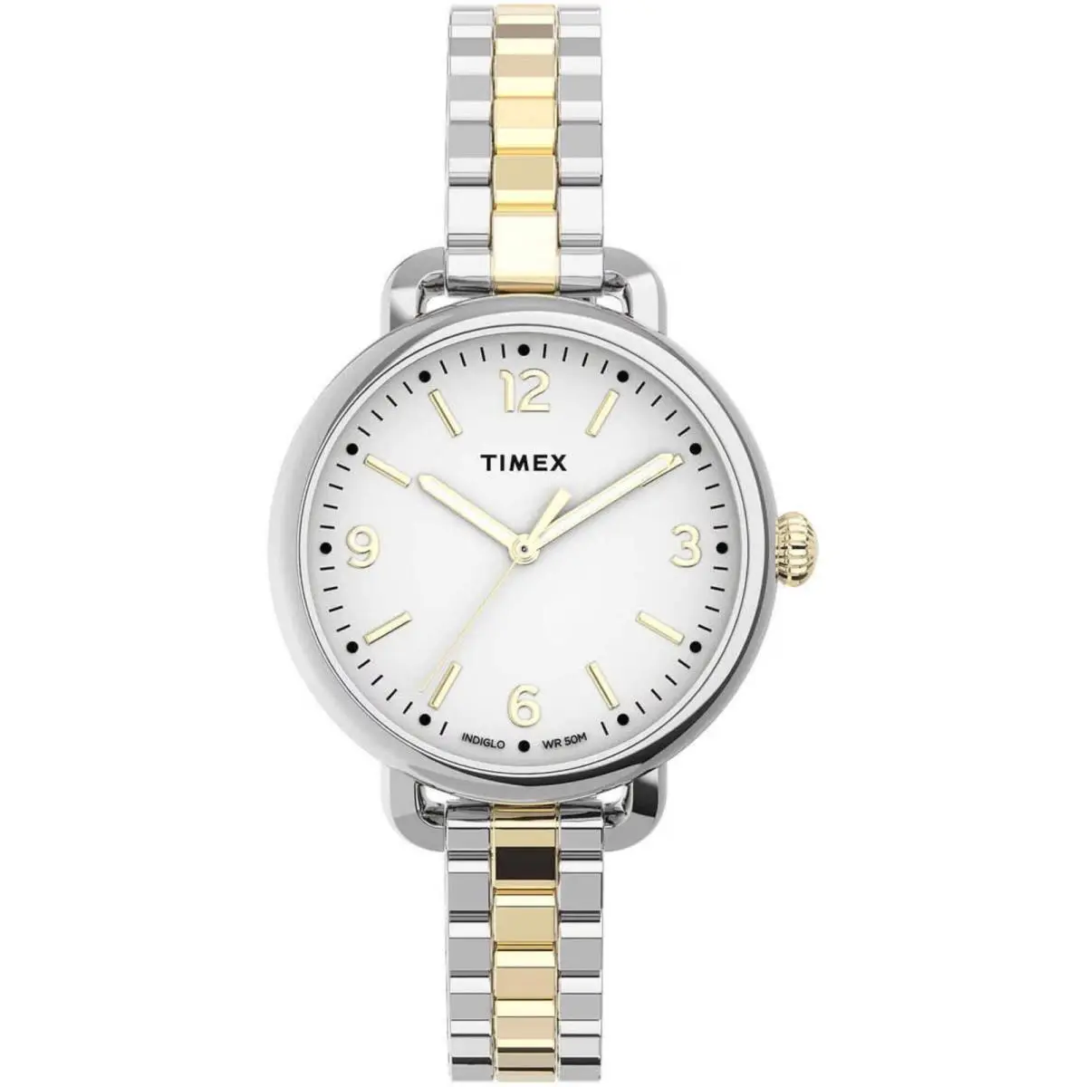 Timex TW2U60200 Women`s Standard Demi Two Tone Bracelet Watch - Dial: White, Band: Gold, Silver, Bezel: Silver