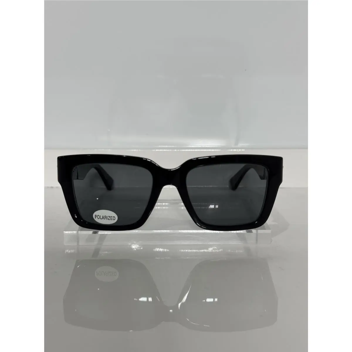 BV1153O 005 Shiny Black Acetate Custom Gray Polarized Sunglasses by Bottega Veneta