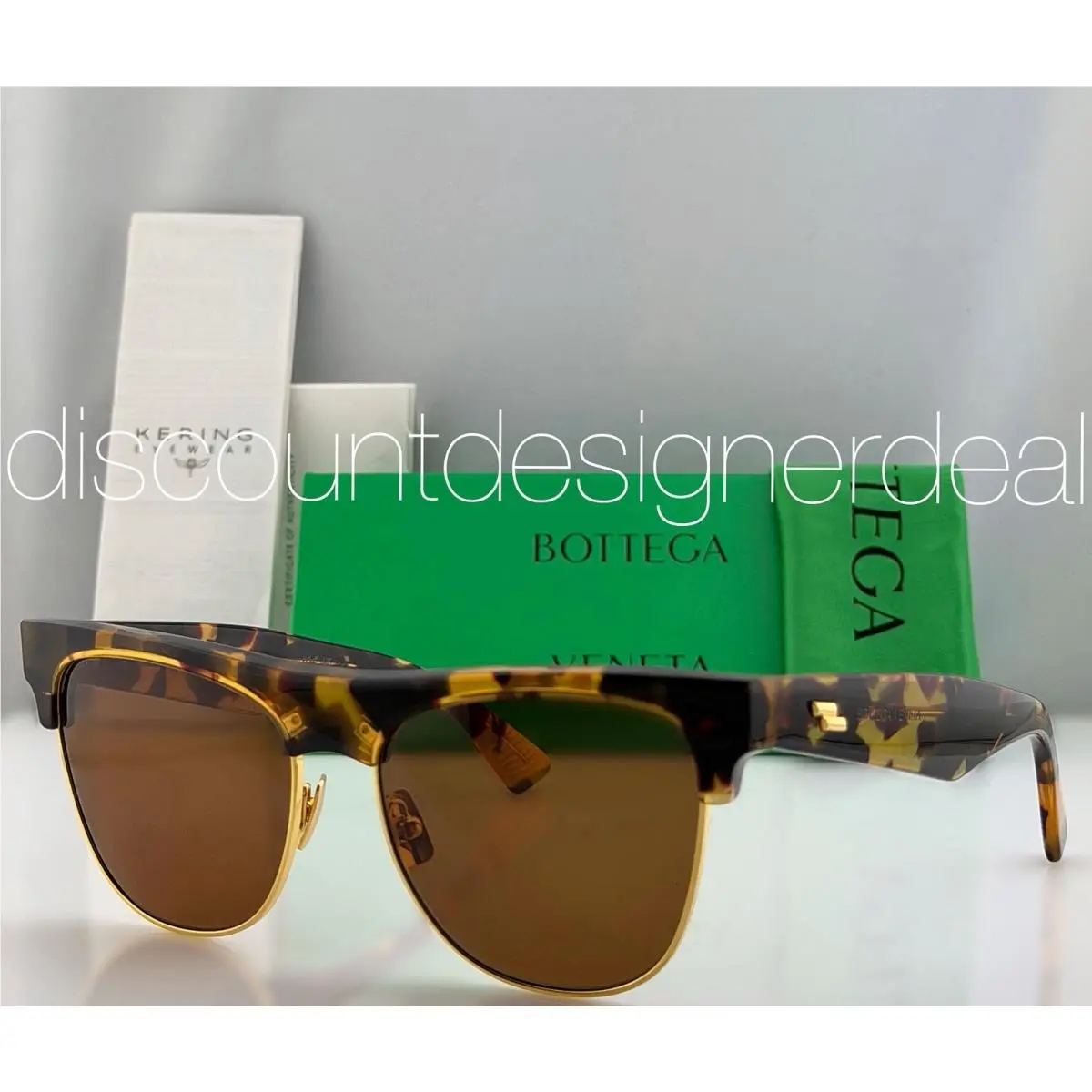 Bottega Veneta BV1003S 002 Square Sunglasses Havana Gold Brown Lenses 55mm