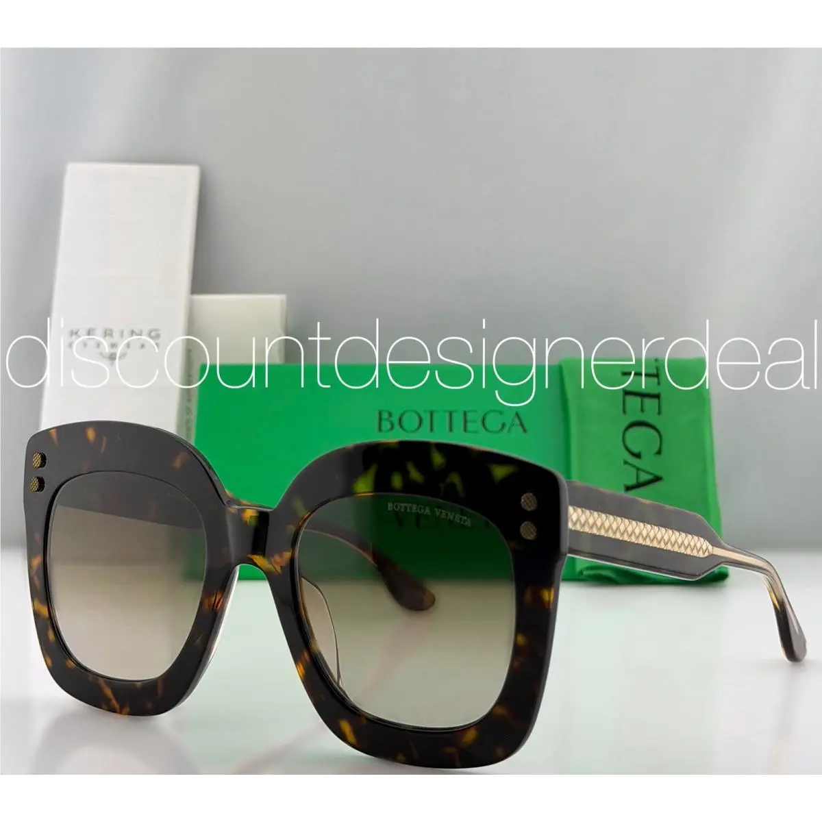 Bottega Veneta BV0238S 002 Square Sunglasses Havana Gold Brown Gradient 51mm