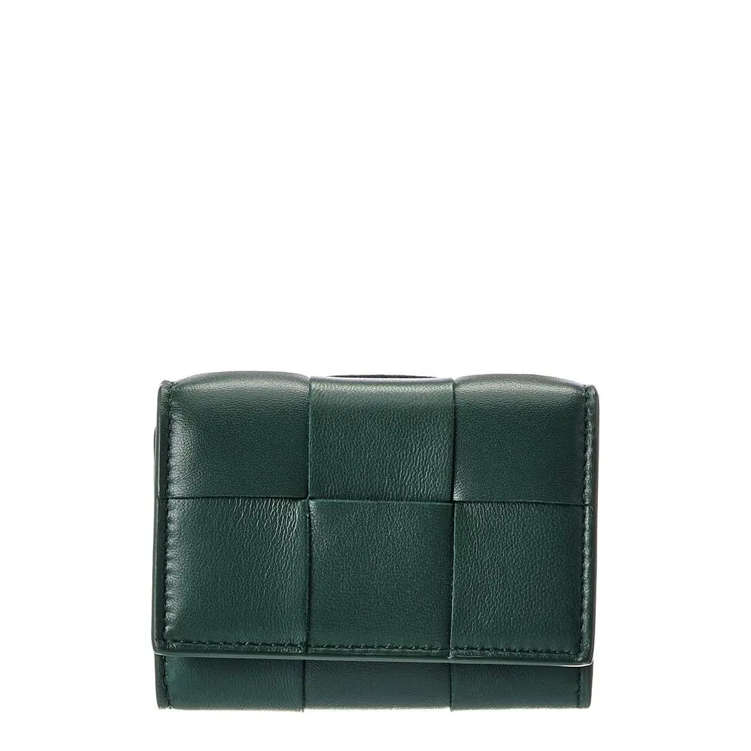 Bottega Veneta Envelope Small Intreccio Leather Card Case Women`s Green
