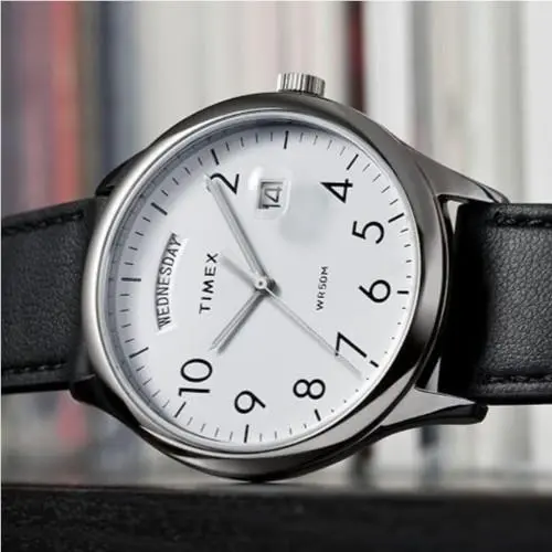 Modern Easy Reader Men`s 40mm White Dial Black Leather Watch TW2W68300 by Timex