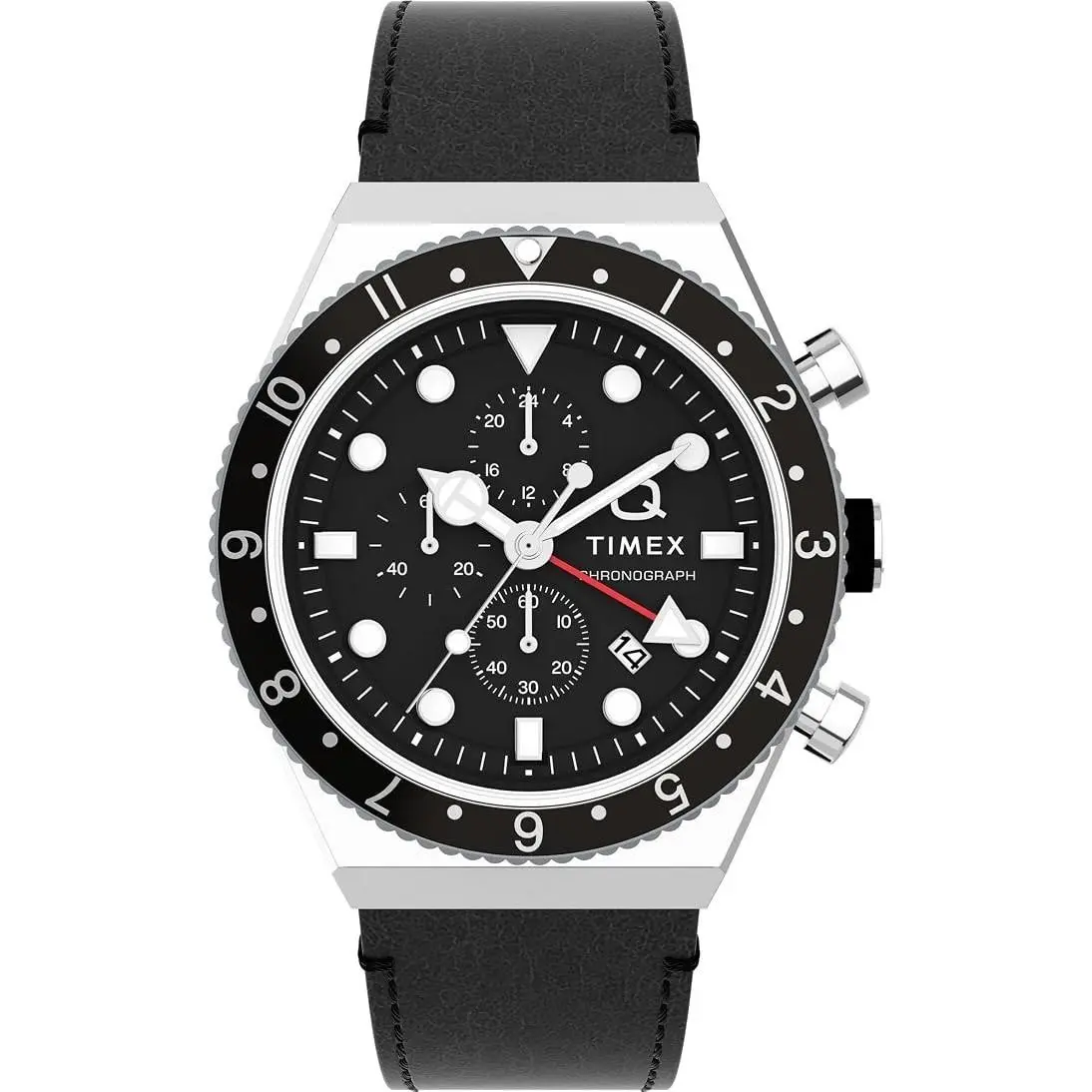 Timex Q Mens Chronograph 40mm Black Dial Leather Retro Watch TWH6Z7310