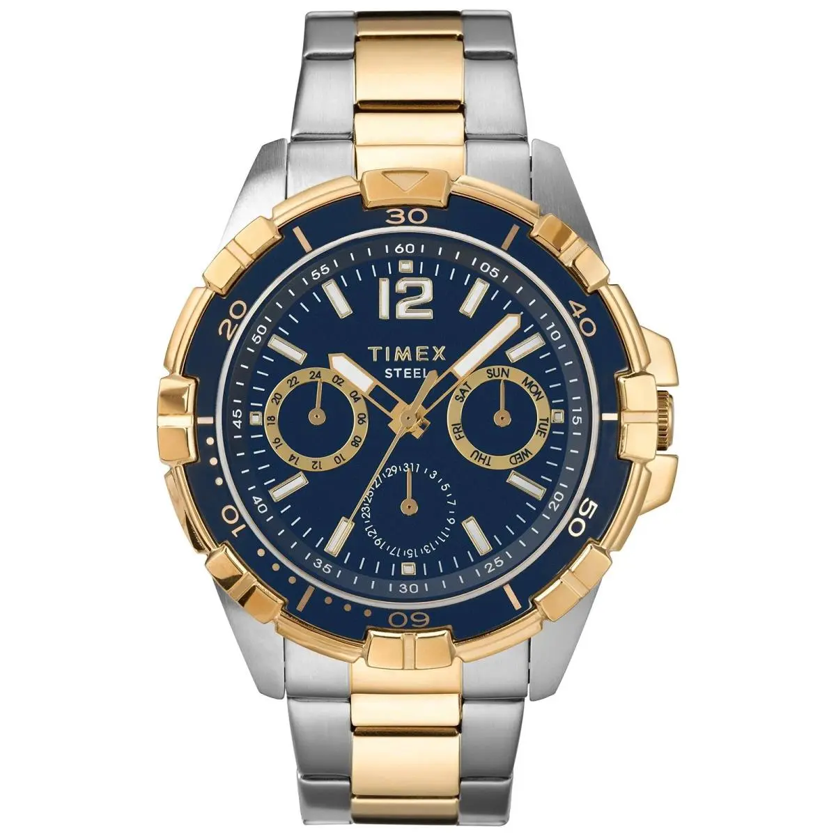 Men`s Dress Analog Multifunction Watch 45mm Two-tone Blue TW2T50700 by Timex