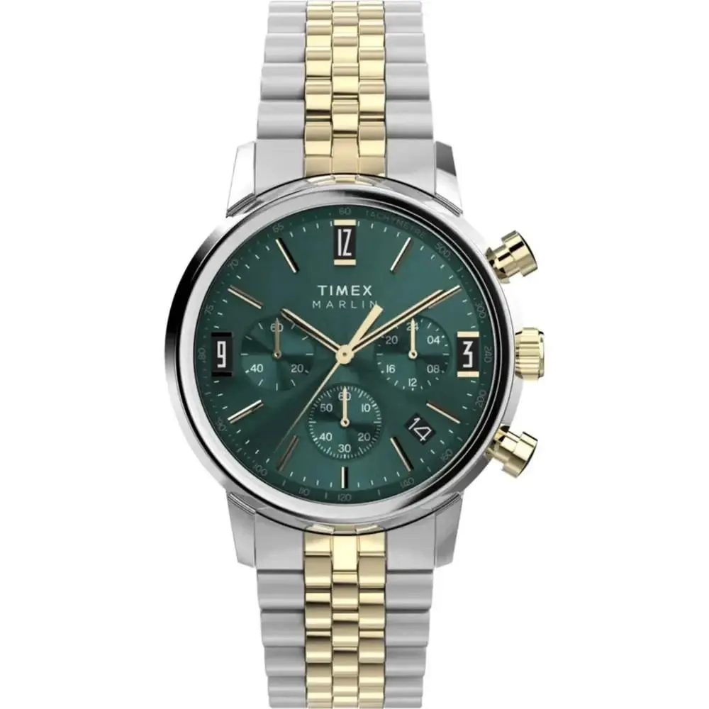 Timex Marlin Men Quartz Watch TW2W60000 Chronograph 40mm Two-tone Green Dial