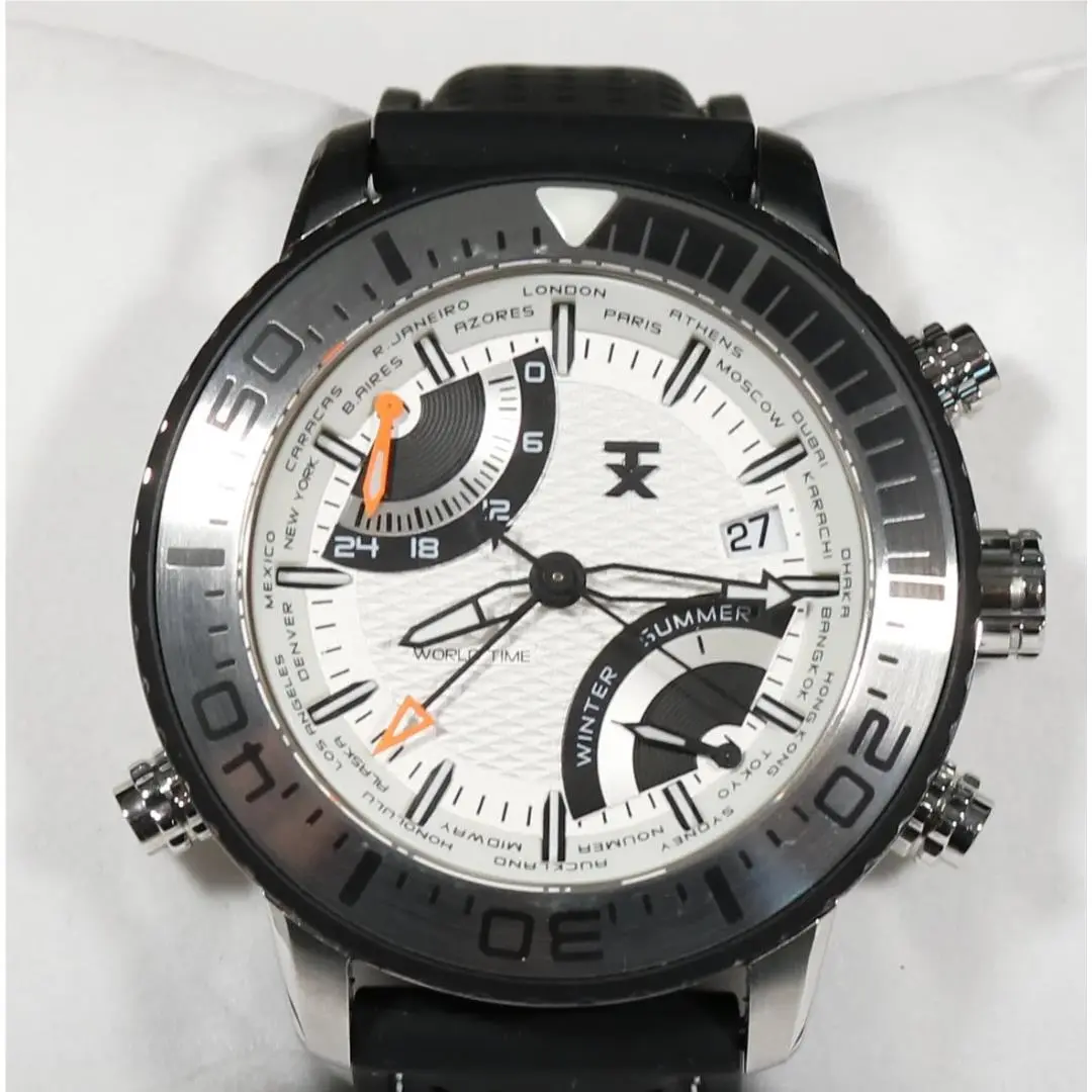 TX T3C417 Stainless Steel Watch White Textured Dial Fly Black Chronograph by Timex