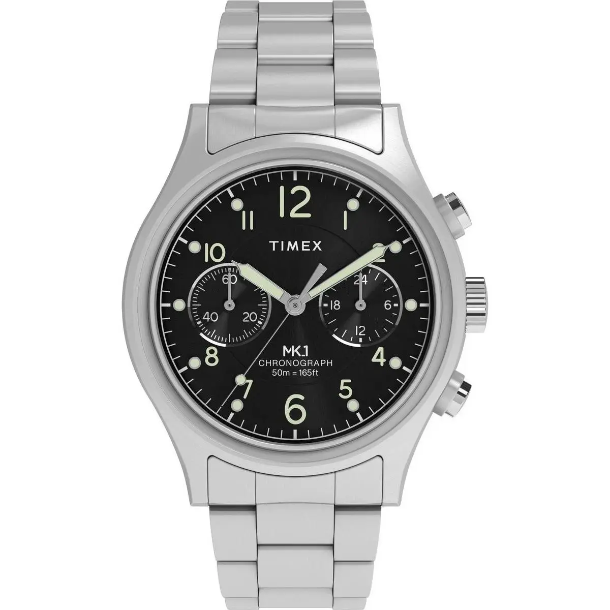 Timex Silver Men`s Chronograph Watch Military Mk1 TW2Y71000