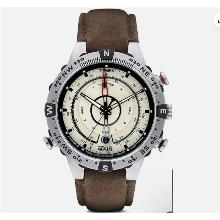 - T2N721 - Quartz Compass Tide Temperature Silver Case Brown Strap - Watch by Timex