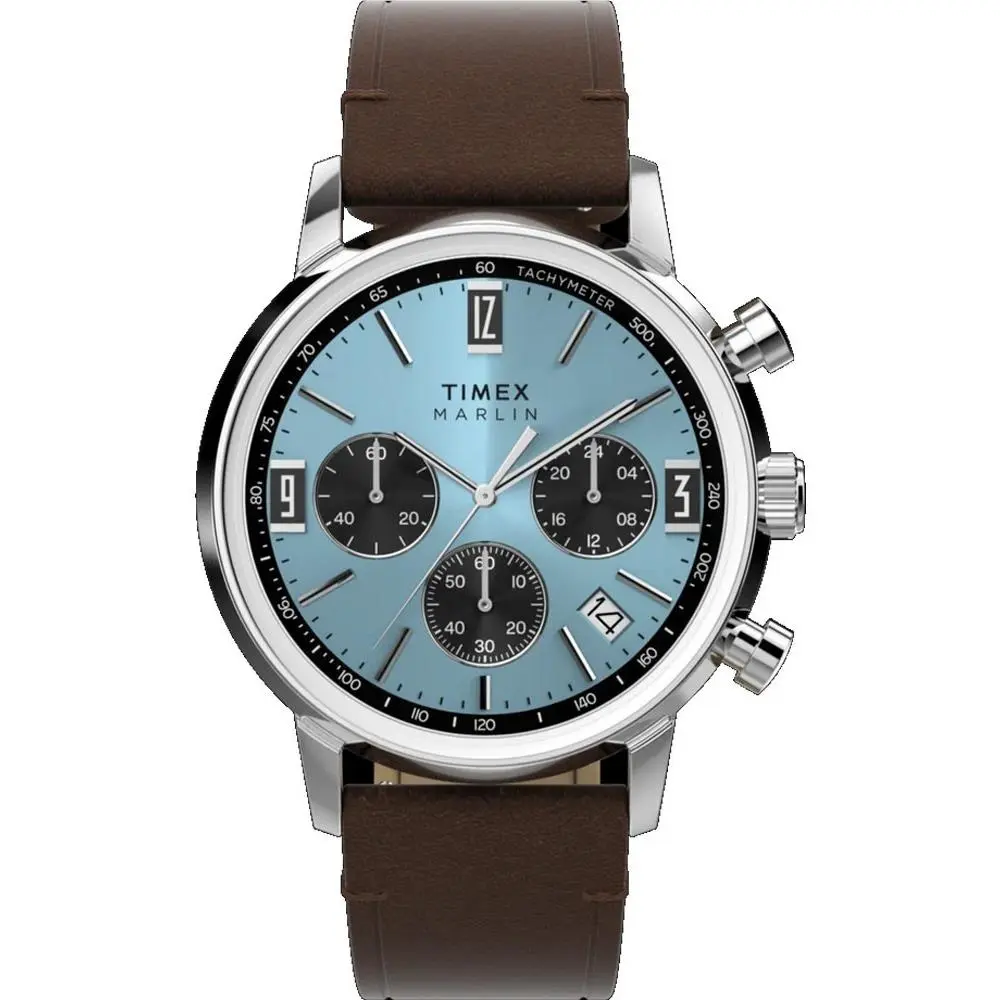 TW2Y66600 Men`s Marlin Blue Dial Brown Leather Band Chronograph Watch by Timex