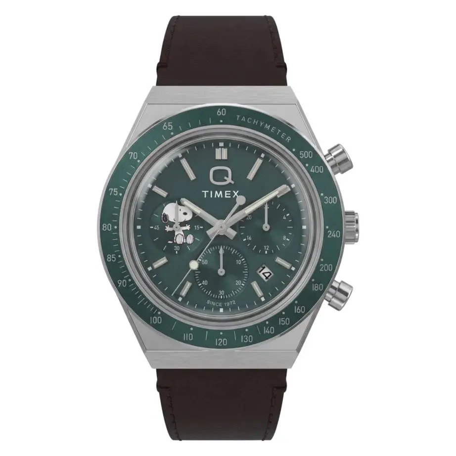 Q Timex Chronograph x Peanuts Snoopy Green / Brown Watch TW6A04400