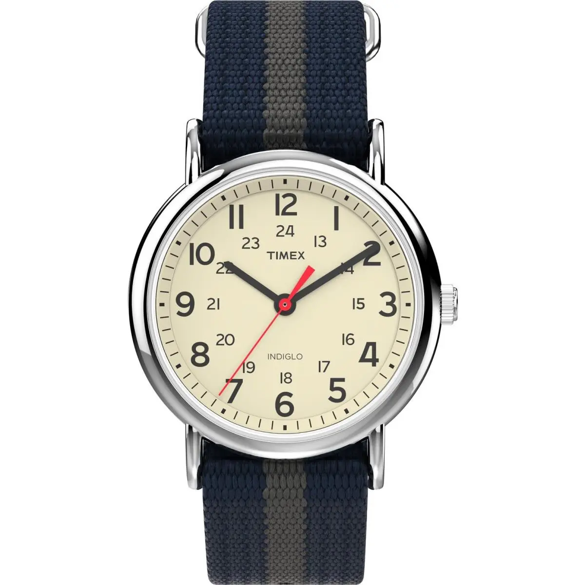 Unisex T2N654 Weekender 38mm Blue/gray Stripe Nylon Slipthru Strap Watch by Timex