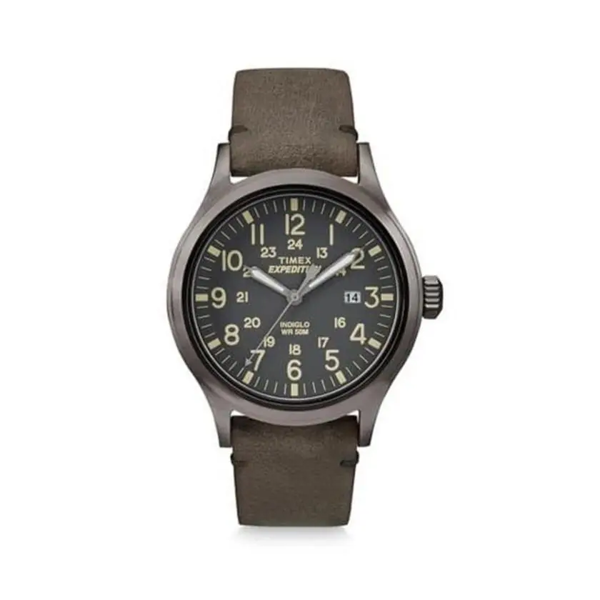 Expedition Scout Watch Men 40mm Black Dial Gray Tone Date Unique Strap by Timex