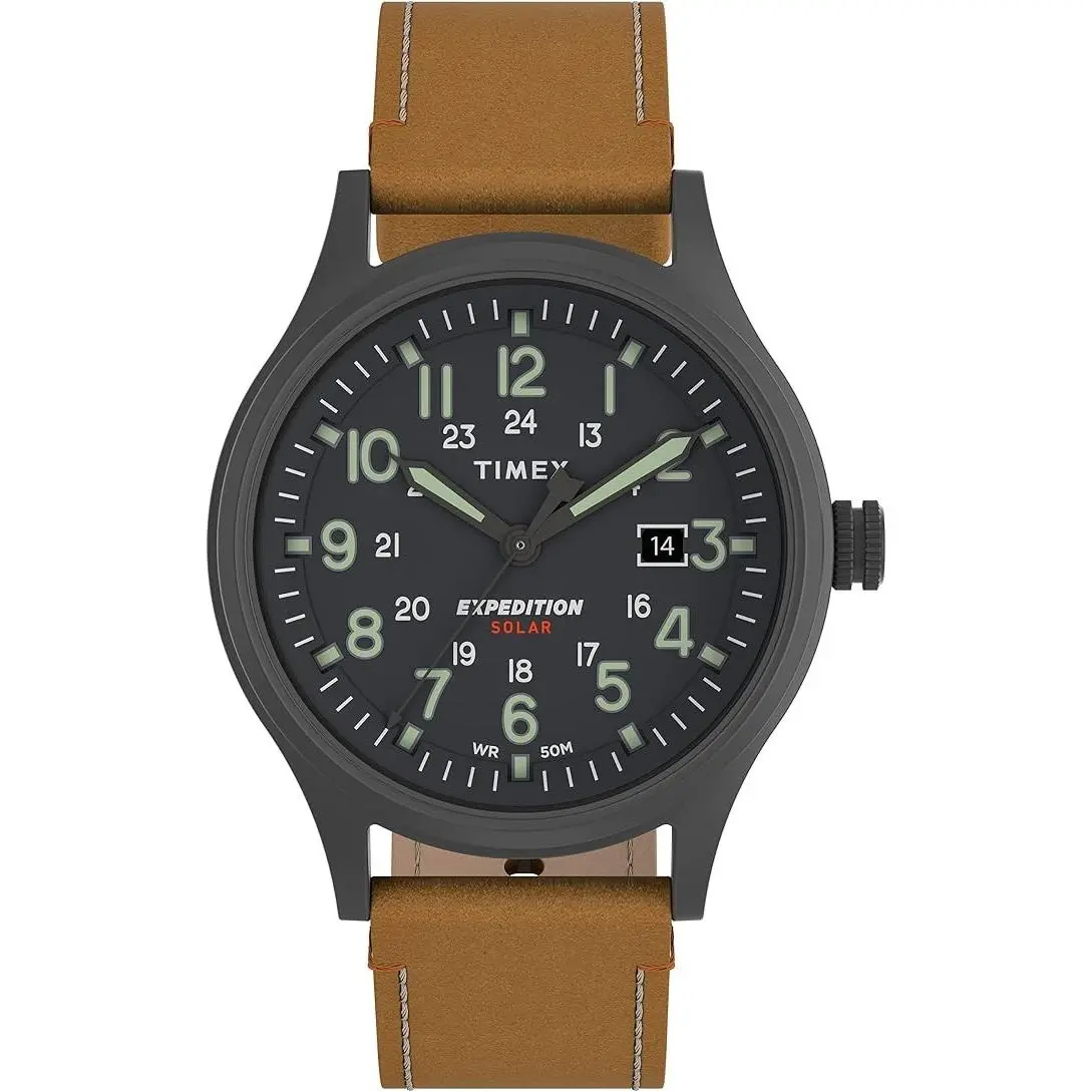 Men`s  Expedition Solar Grey Dial Beige Leather Watch TW4B24700 by Timex
