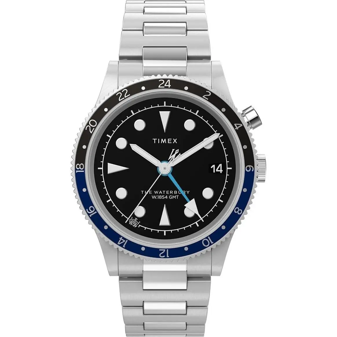 Waterbury Gmt Men`s 39mm Black Dial Stainless Steel Watch TW2Y29700VQ by Timex