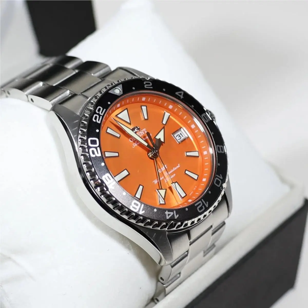 Mako Gmt Orange Dial Stainless Steel Men`s Watch RA-BC0004Y by Orient